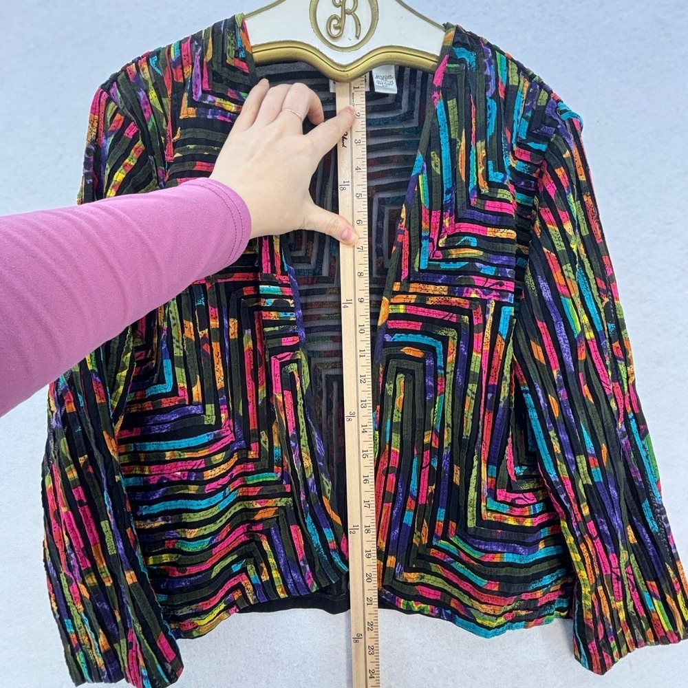 Vintage Chico's Artsy Jacket MEDIUM Multicolor Abstract y2k Festival Open Front - Picture 9 of 13